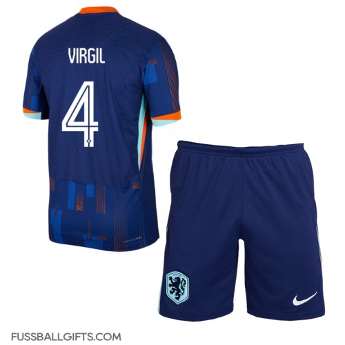 Niederlande Virgil van Dijk #4 Fußballbekleidung Auswärtstrikot Kinder EM 2024 Kurzarm (+ kurze hosen)